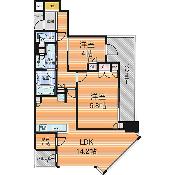 パークタワー北浜 ｜大阪府大阪市中央区北浜東(賃貸マンション2LDK・5階・60.90㎡)の写真 その2