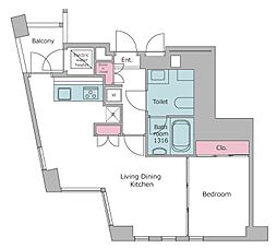 レジディアタワー乃木坂 1LDKの間取図画像