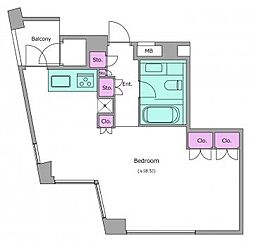 レジディアタワー乃木坂 ワンルームの間取図画像