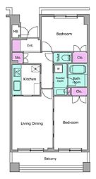 レジディア世田谷弦巻 2LDKの間取図画像