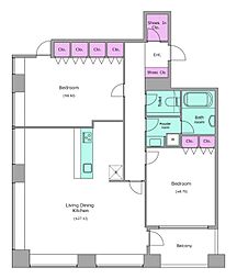 レジディアタワー麻布十番 2LDKの間取図画像