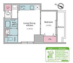 クロスレジデンス日本橋本町 1LDKの間取図画像