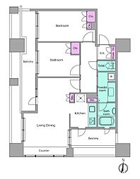 レジディアイチガヤ 2LDKの間取図画像
