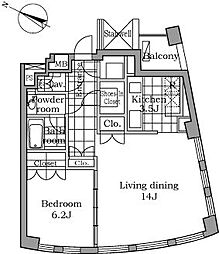 レジディアタワー乃木坂 1LDKの間取図画像