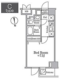 RESIDIA西小山 1Kの間取図画像