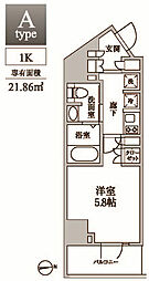 レジディア中延2 1Kの間取図画像