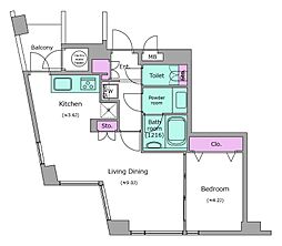 レジディアタワー乃木坂 1LDKの間取図画像