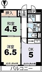 嵯峨ハイツ 2DKの間取図画像
