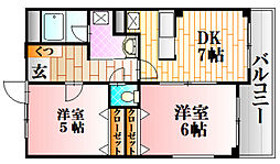 リヴァージュ杉広 2DKの間取図画像