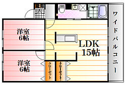フローラ山本 3階2LDKの間取り