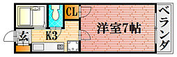 レジデンス西木 1Kの間取図画像