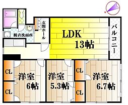 ソシアB館 3LDKの間取図画像