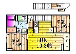 シャトーキンキA 2LDKの間取図画像