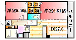 Be・Free中本 2DKの間取図画像