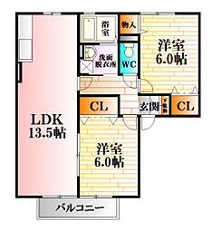 ベルメゾン可部D 2LDKの間取図画像