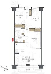 シャルマンコーポ三島B棟 3LDKの間取図画像