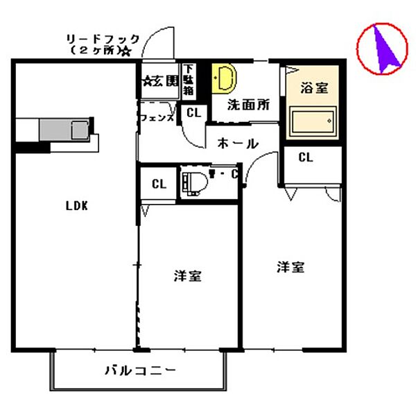 N・Yボンジュール C202｜大分県中津市角木(賃貸アパート2LDK・2階・56.45㎡)の写真 その2