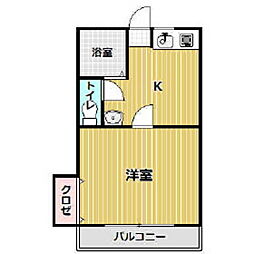 ウエストコート角木A 1Kの間取図画像