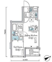 PrimeBliss蔵前 1DKの間取図画像