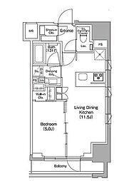 ザ・パークハビオ新御徒町 1LDKの間取図画像