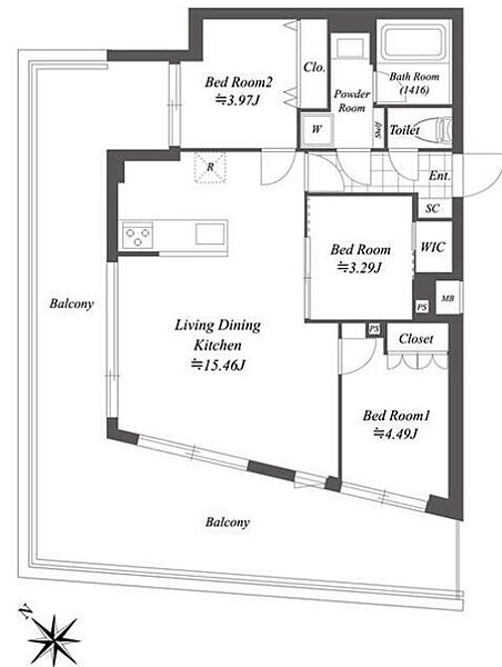 オープンブルーム渋谷本町 501｜東京都渋谷区本町５丁目(賃貸マンション3LDK・5階・57.79㎡)の写真 その2