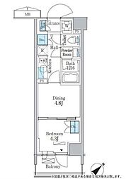パークアクシス品川南大井パークフロント 1DKの間取図画像