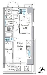 パークアクシス品川南大井パークフロント 2DKの間取図画像