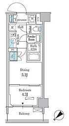 パークアクシス品川南大井パークフロント 1DKの間取図画像