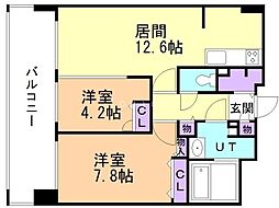 JR千歳線 千歳駅 徒歩8分の賃貸マンション 9階2LDKの間取り