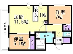 ジュノール千歳真々地 2LDKの間取図画像