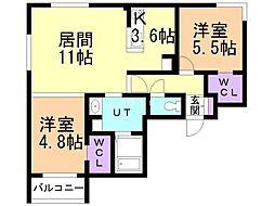 千歳市緑町5丁目マンション 2LDKの間取図画像