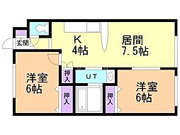 イーストウォームス 2LDKの間取図画像
