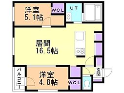 千歳市末広8丁目マンション 2LDKの間取図画像