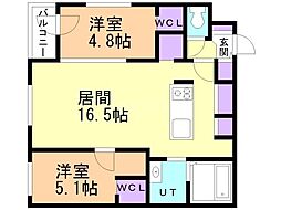 千歳市末広8丁目マンション 2LDKの間取図画像