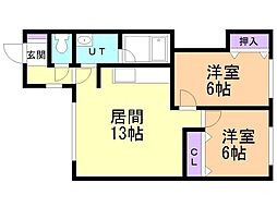 北斗ハウス 2LDKの間取図画像