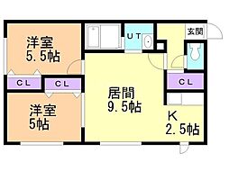 クラシックブルー 2LDKの間取図画像