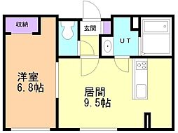 千歳市東郊1丁目アパート 1LDKの間取図画像