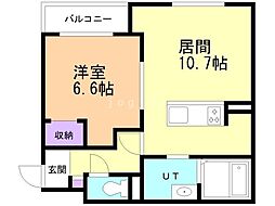 千歳市東郊1丁目アパート 1LDKの間取図画像