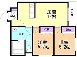 千歳市北陽6丁目マンション 2LDKの間取図画像