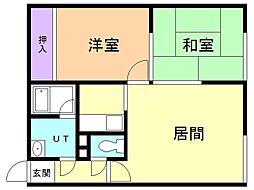 コーポ未来B 2LDKの間取図画像
