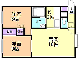 ハイツ白樺2 2LDKの間取図画像