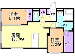 ラ・テール千歳 2LDKの間取図画像
