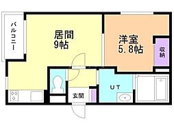 千歳市北栄2丁目アパート 1LDKの間取図画像