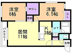アルシオーネ住吉 2LDKの間取図画像