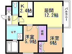 シャローム住吉 2LDKの間取図画像