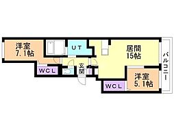 エスタシオン千歳 2LDKの間取図画像