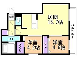 千歳市北栄1丁目マンション 2LDKの間取図画像