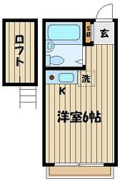 ヴィレッヂストン分梅 2階ワンルームの間取り