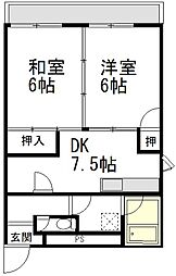 蕨平和マンション 2DKの間取図画像