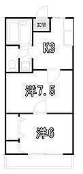 エニーセ西青木 2DKの間取図画像